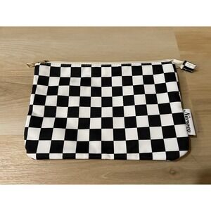 Checkered‎ Makeup Bag for Purse Medium Cosmetic Bag Black Checkerboard